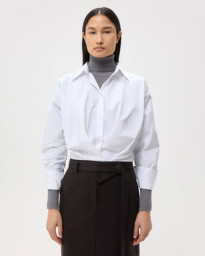 Taken Top in Super Compact Poplin - White