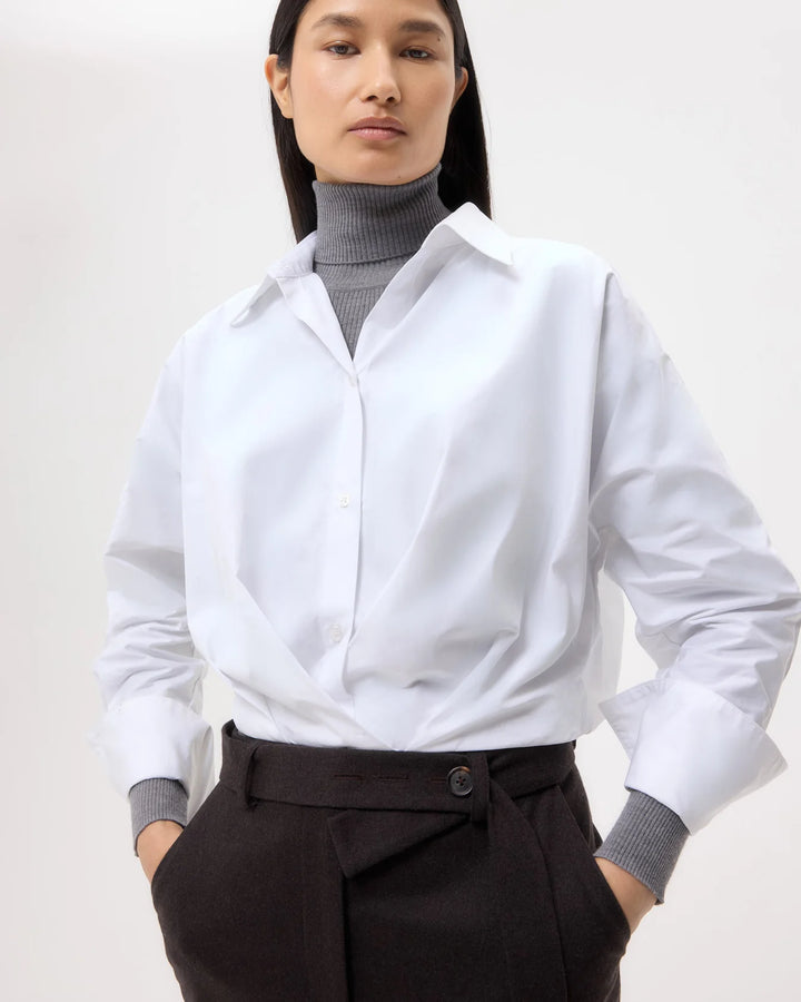 Taken Top in Super Compact Poplin - White