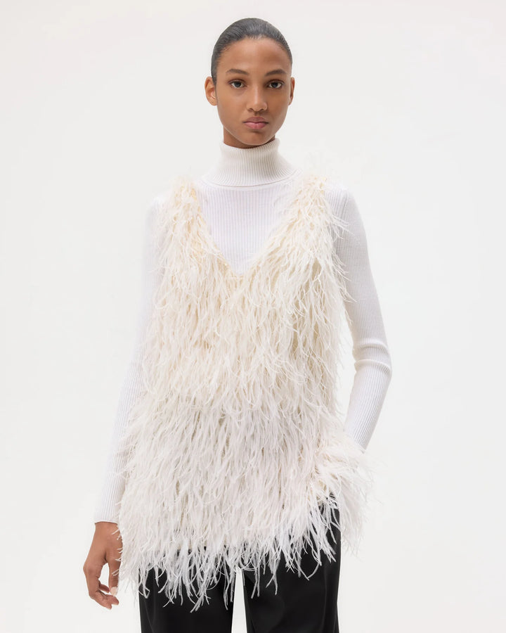 Mini Dress in Feathers - Ivory