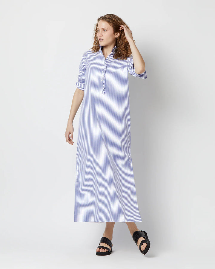 Frill Talitha Shirtdress - Blue/White Stripe Pinpoint