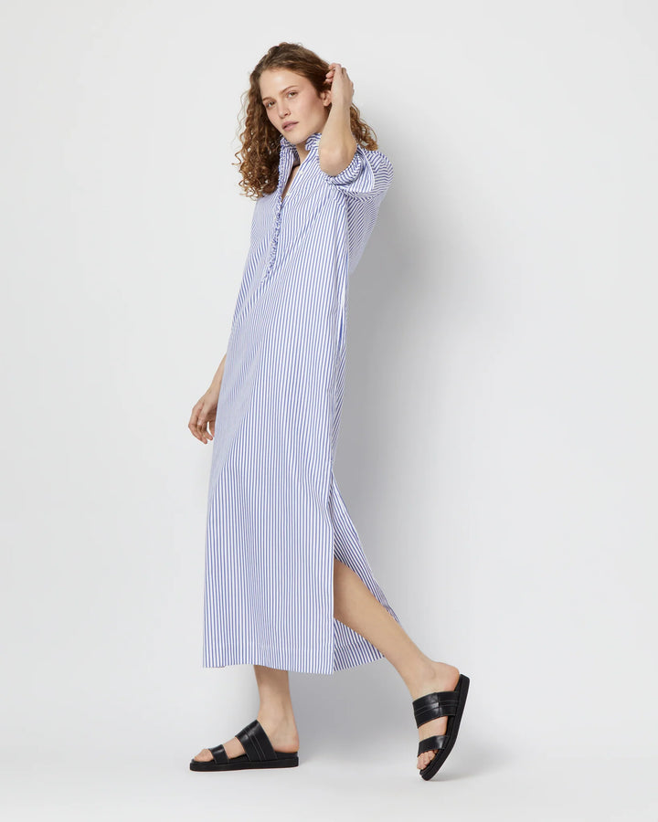Frill Talitha Shirtdress - Blue/White Stripe Pinpoint