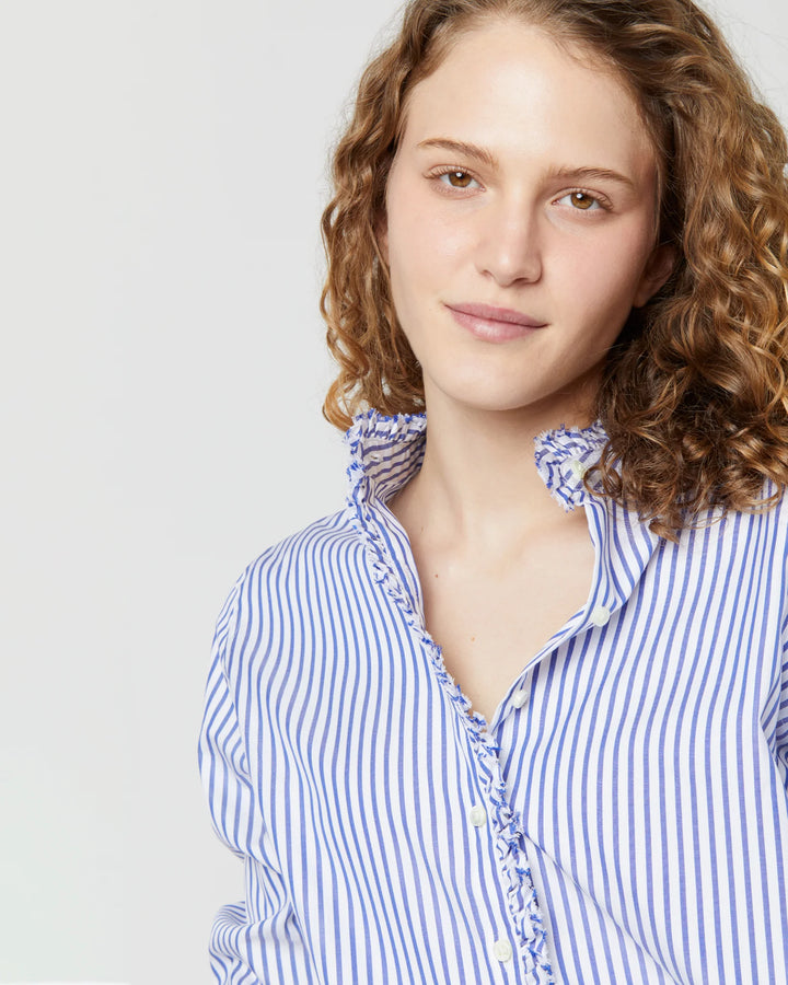 Frill Talitha Shirtdress - Blue/White Stripe Pinpoint