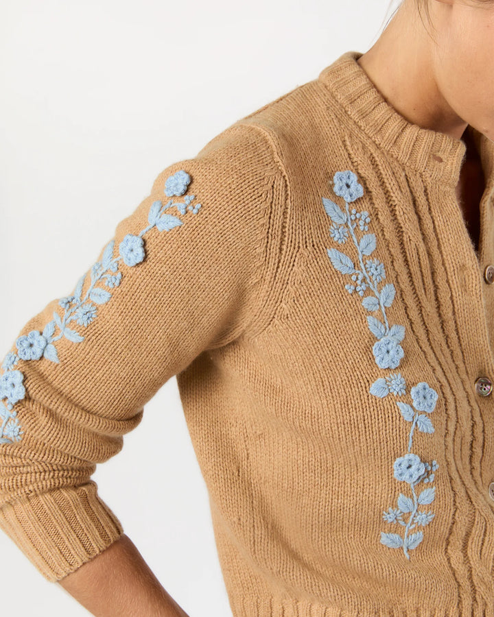ELLEN CARDIGAN - Camel/Misty Blue Wool/Cotton