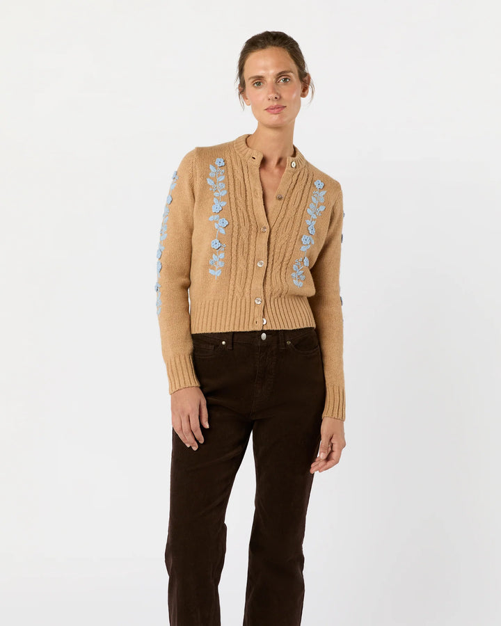 ELLEN CARDIGAN - Camel/Misty Blue Wool/Cotton