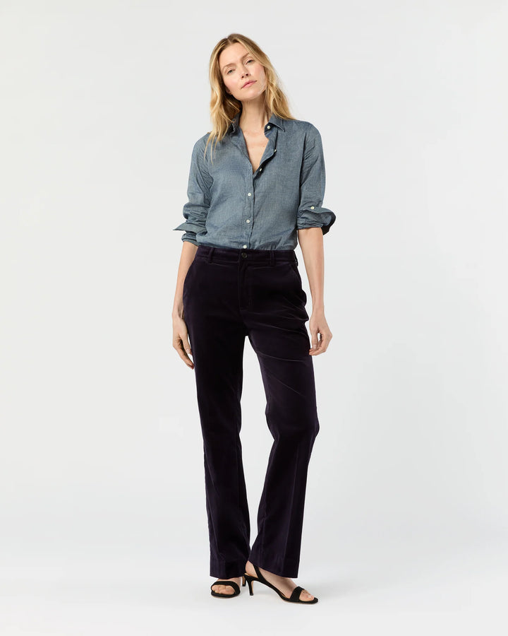 LINDY TROUSER - Eggplant Stretch Velveteen