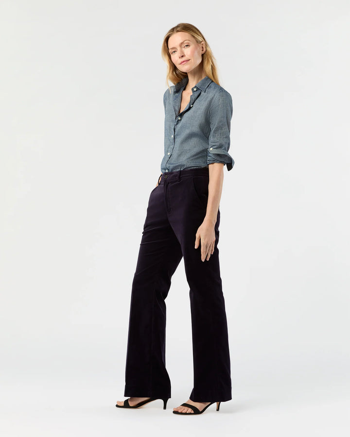 LINDY TROUSER - Eggplant Stretch Velveteen
