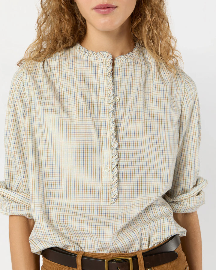 BECCA SHIRT- Olive/Ochre/Blue Tattersall Brushed Twill