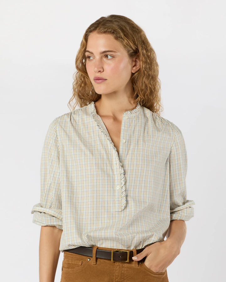 BECCA SHIRT- Olive/Ochre/Blue Tattersall Brushed Twill