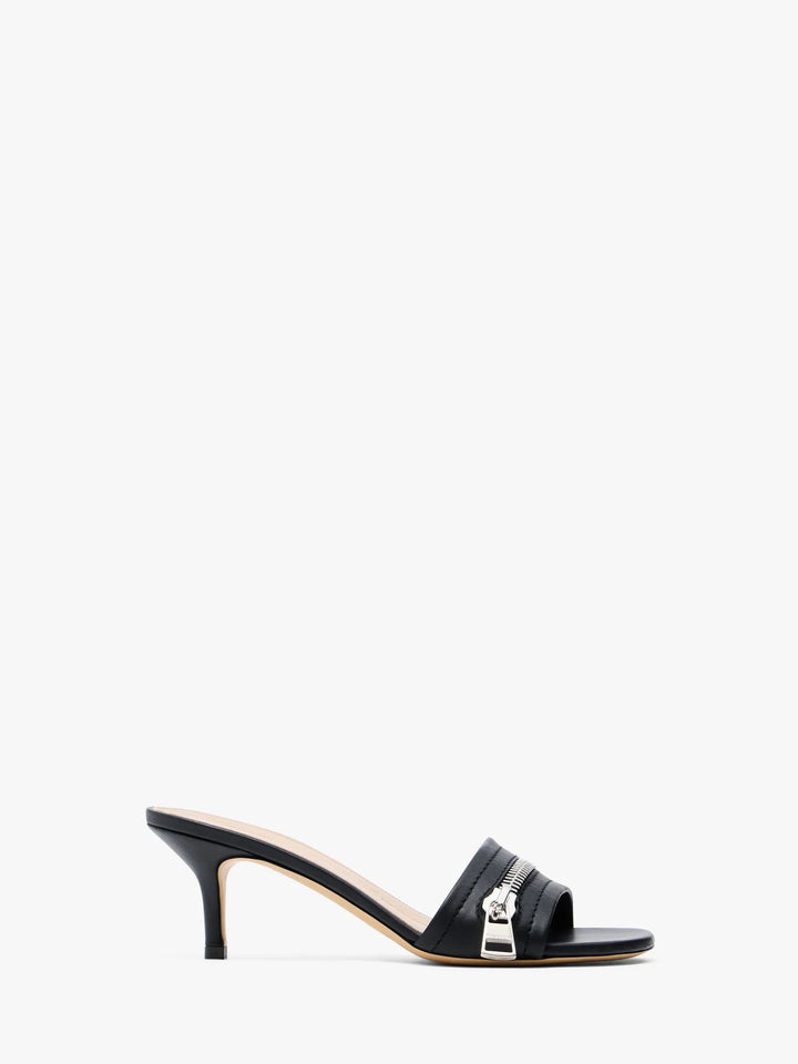 LEATHER BIKER HEEL SANDAL - Black