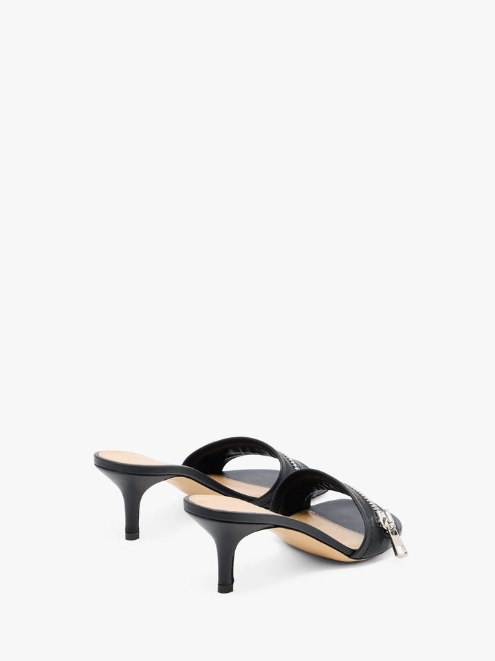 LEATHER BIKER HEEL SANDAL - Black