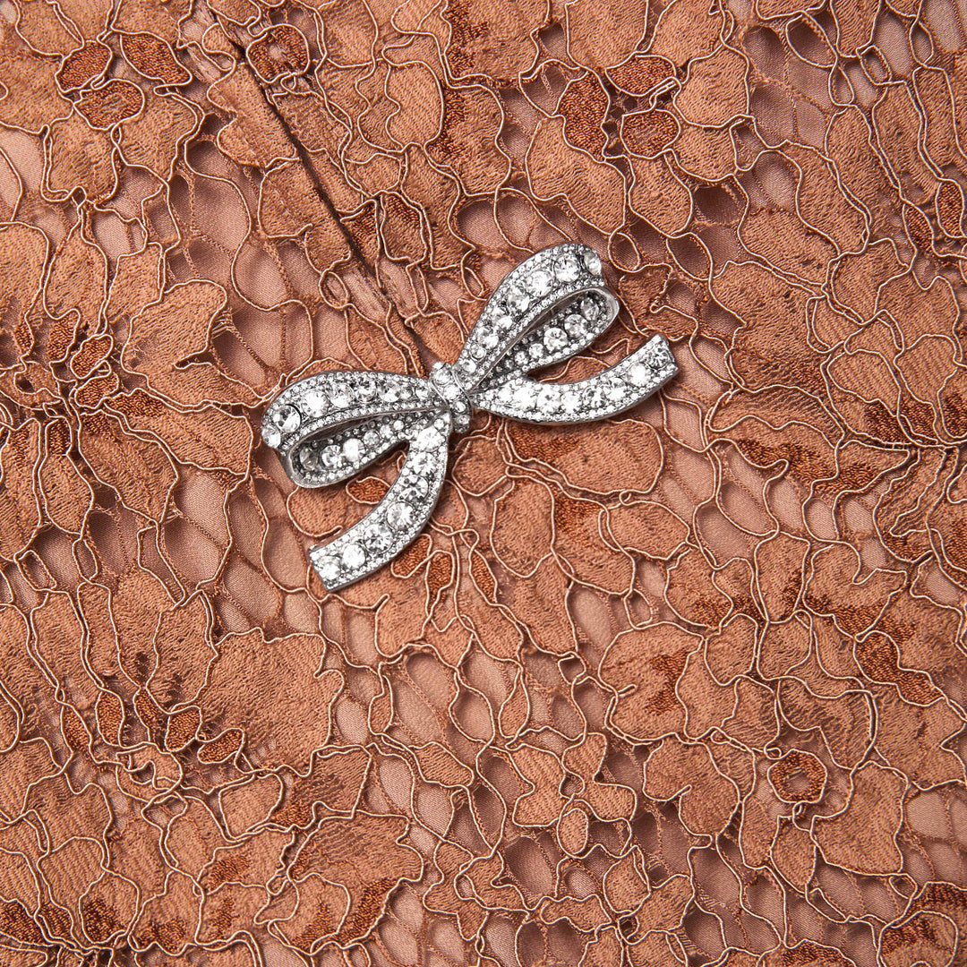 LACE BOW MINI DRESS - Tan