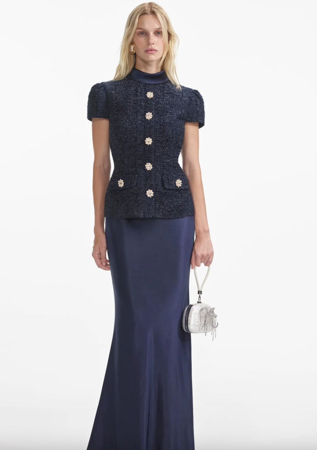 Navy Metallic Boucle Maxi Dress – Coplons