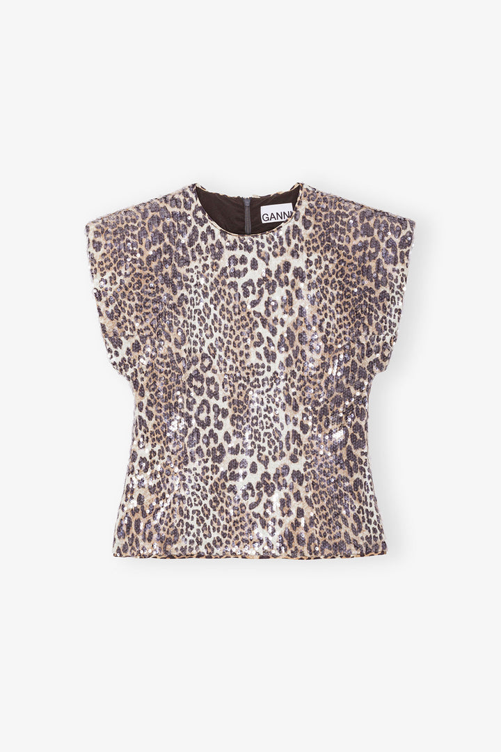 Printed Stretch Sequins Blouse - Leopard