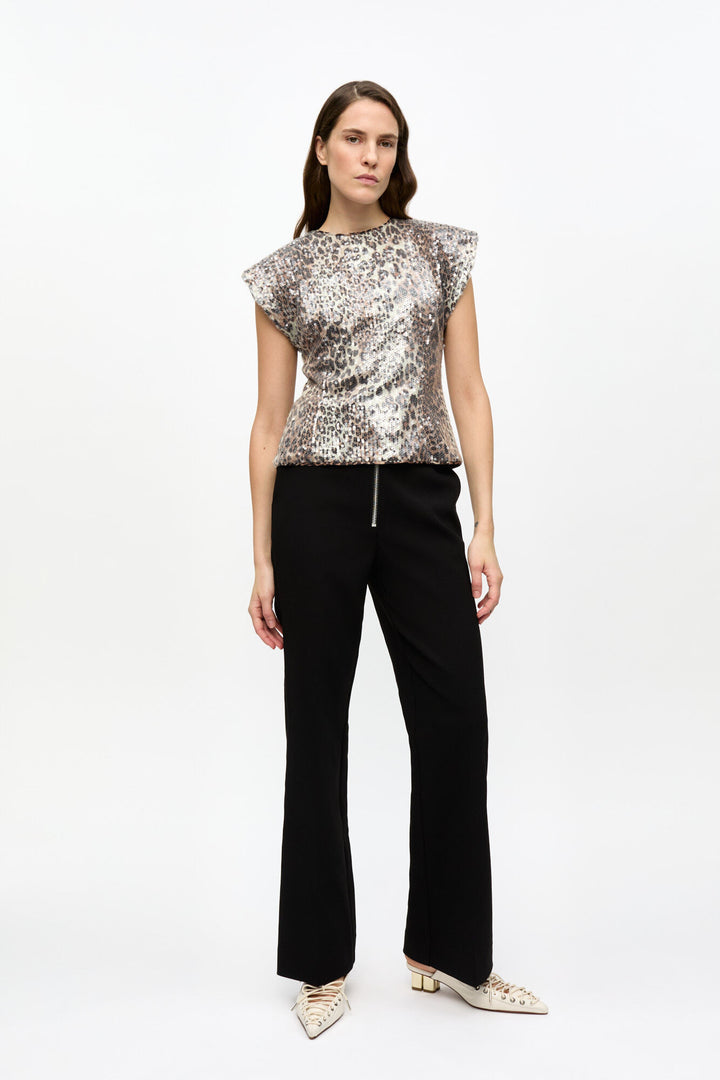 Printed Stretch Sequins Blouse - Leopard