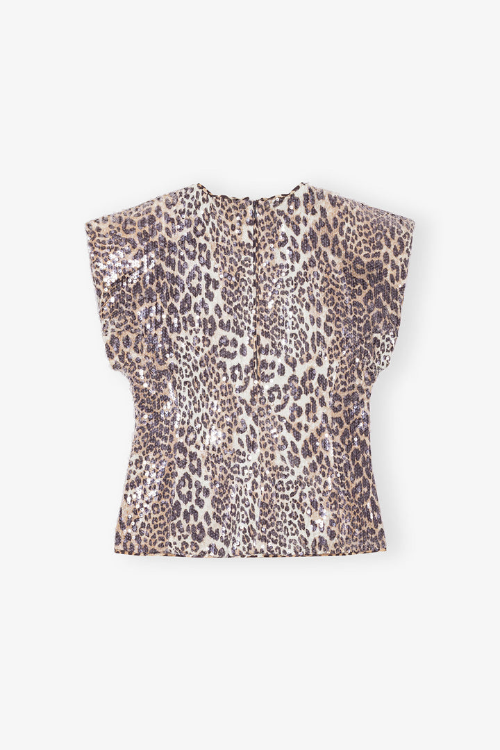 Printed Stretch Sequins Blouse - Leopard