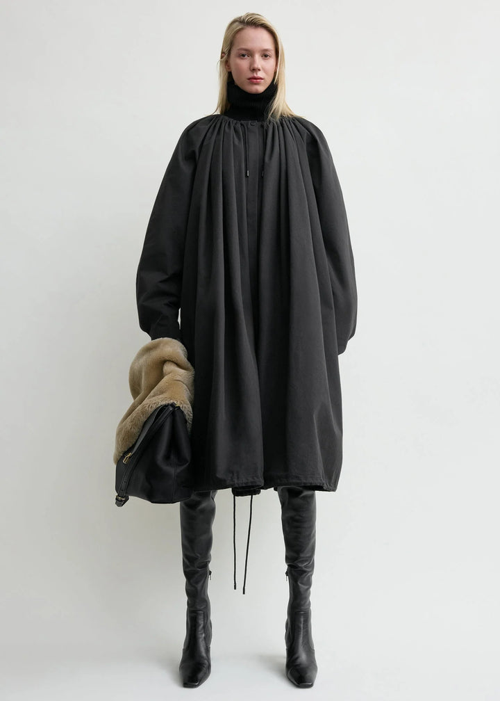 GATHERED PARACHUTE COAT - Black