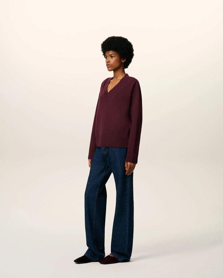 Wool Ami De Coeur V Neck Sweater - Burgundy