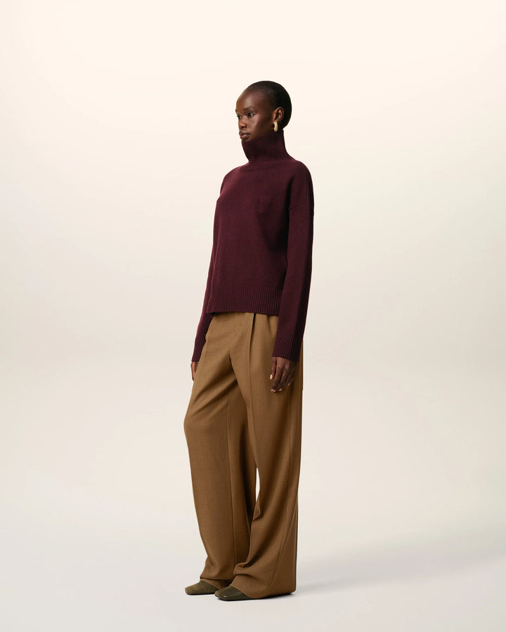 Wool Ami De Coeur Funnel Neck Sweater - Burgundy