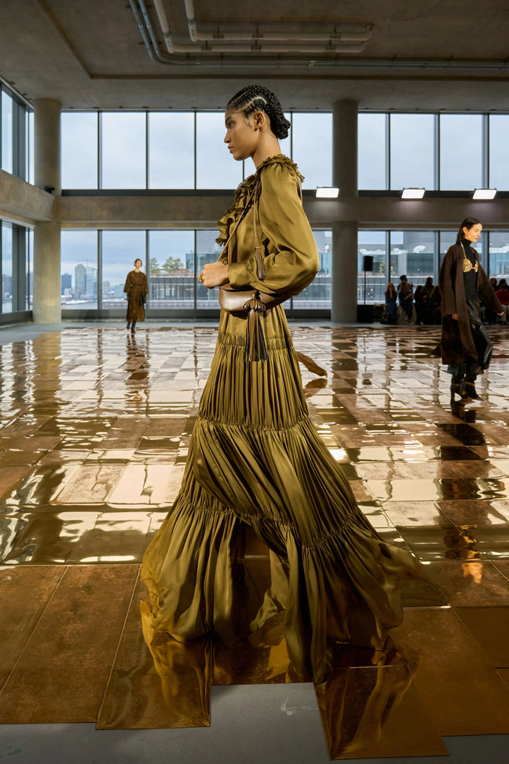 Rouen Silk Ruffle Front Long Sleeve Blouse - Willow