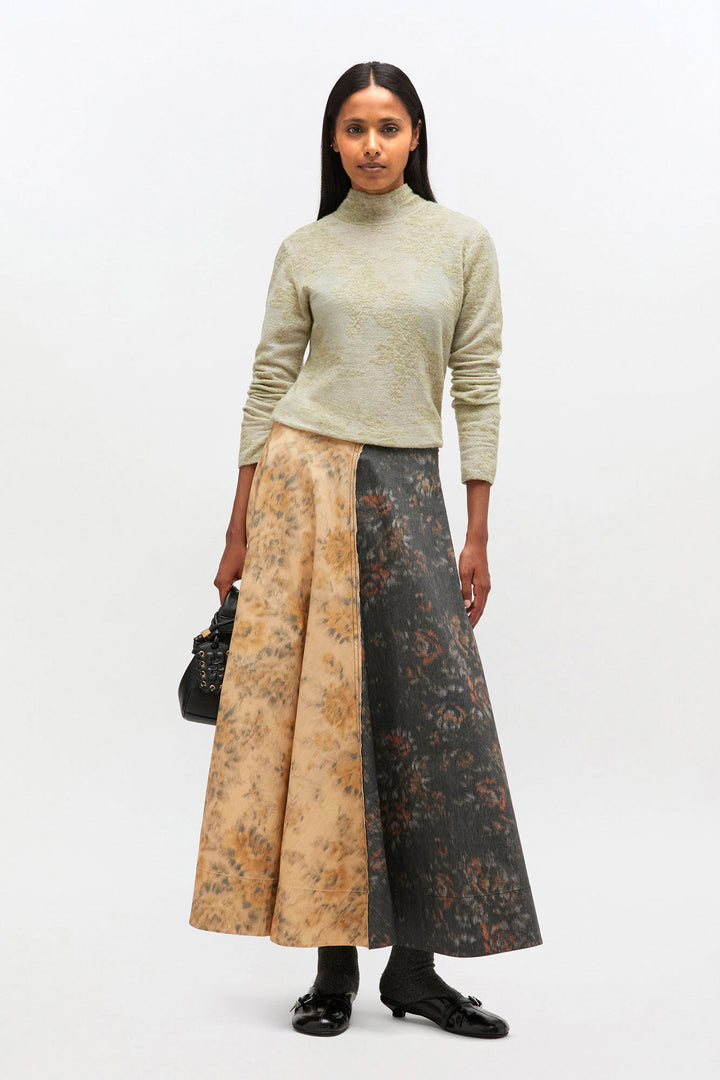 COTTON CIRCLE SKIRT - Black/Beige
