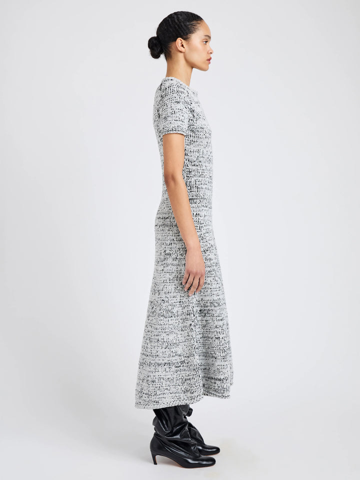 Mel Dress in Marled Cotton - Bone/Black Melange