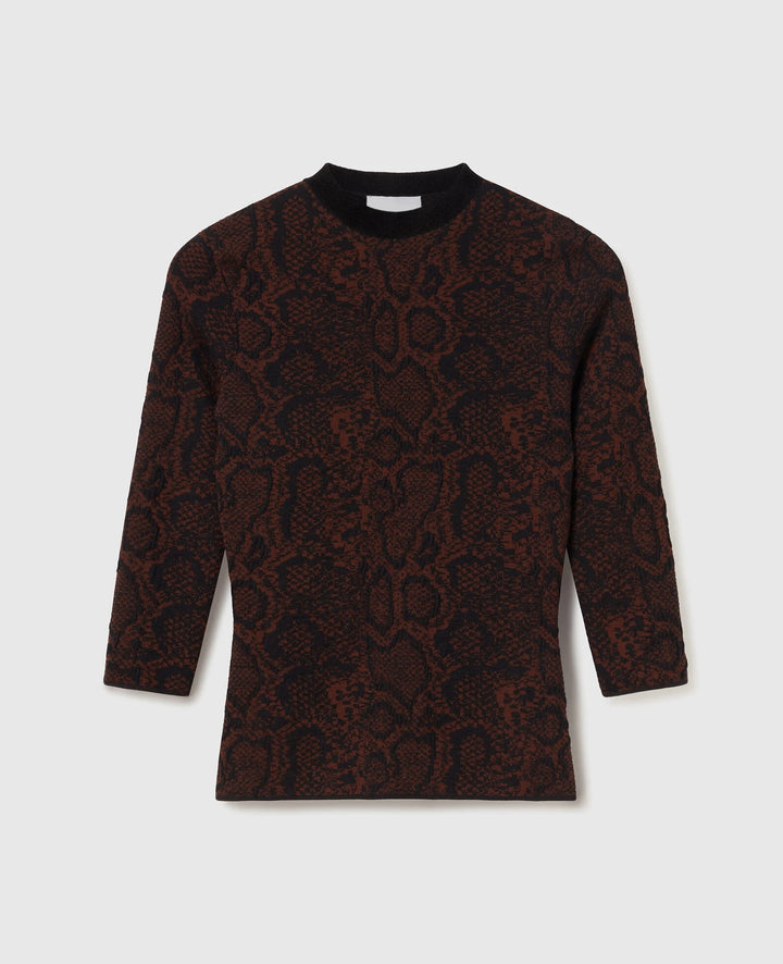 Snake Print Long-Sleeve Sweater - Black/Brown