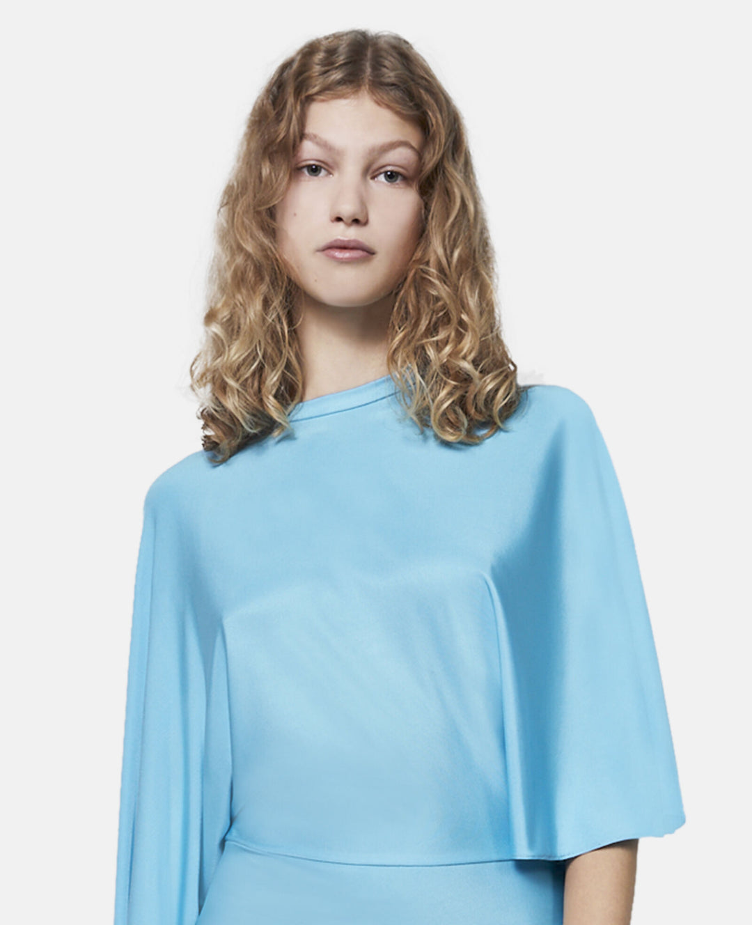 Asymmetric Cape Sleeve Dress - Aqua Blue