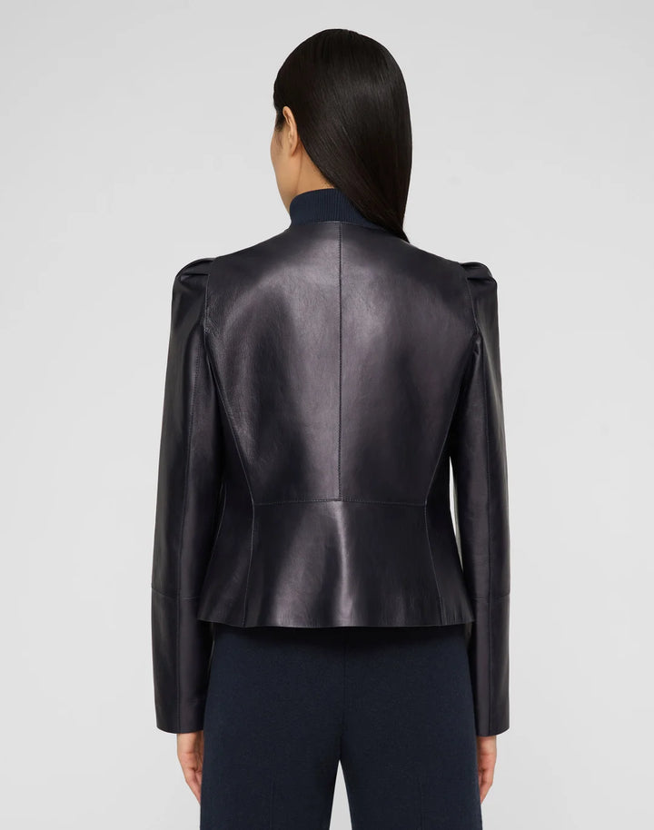 Nappa Leather Collarless Fitted Jacket - Ink