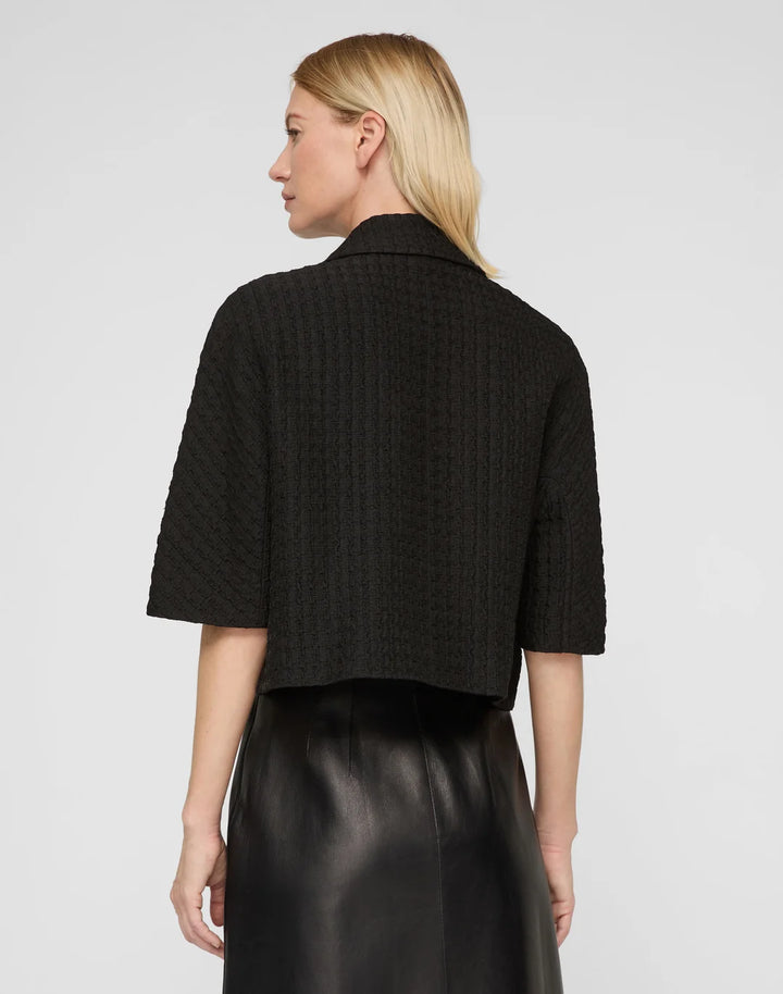 Jacquard Double Breasted Short Sleeve Jacket - Black