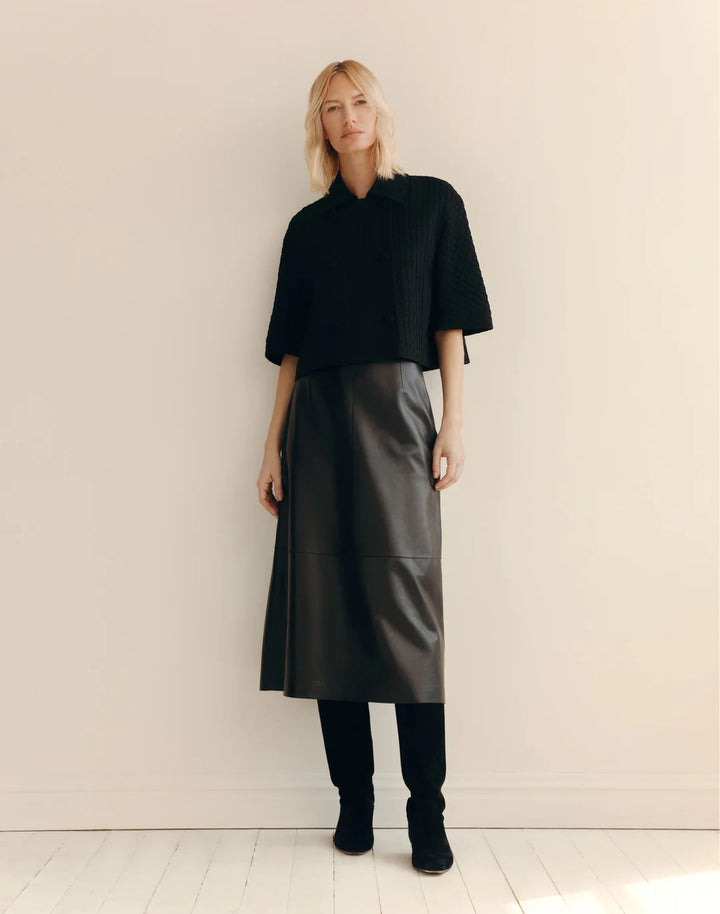 Jacquard Double Breasted Short Sleeve Jacket - Black