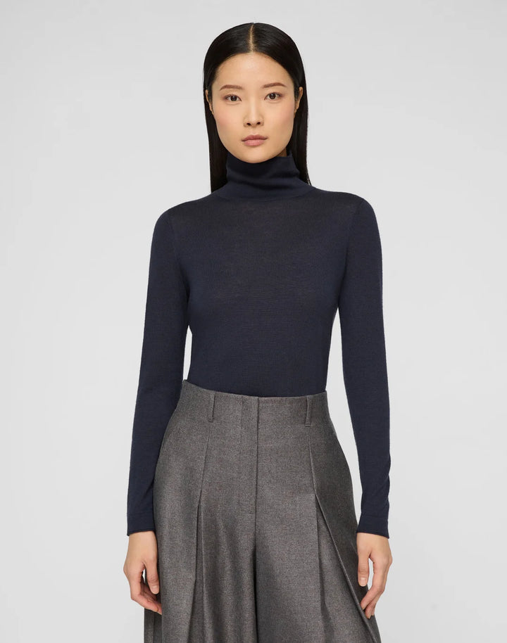 Fine Gauge Cashmere Stand Collar Sweater - Ink