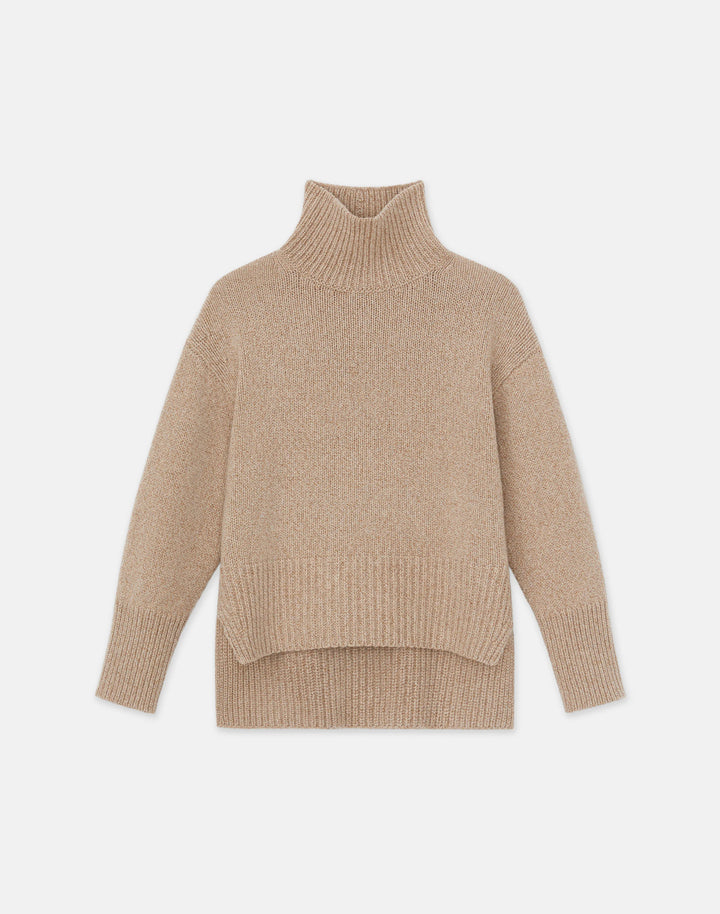 Lofty Cashmere-Wool Stand Collar Sweater - Camel Multi