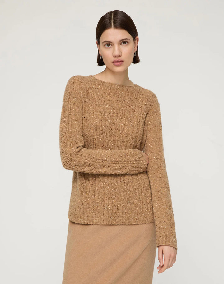 Cashmere Donegal Cable Knit Crewneck Sweater - Cammello Multi