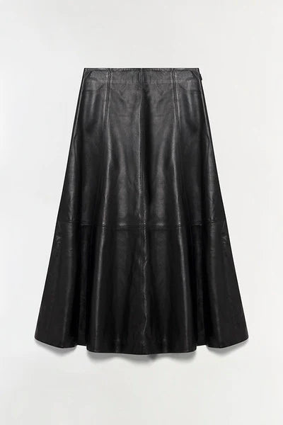 Ryma Leather Midi Skirt - Black