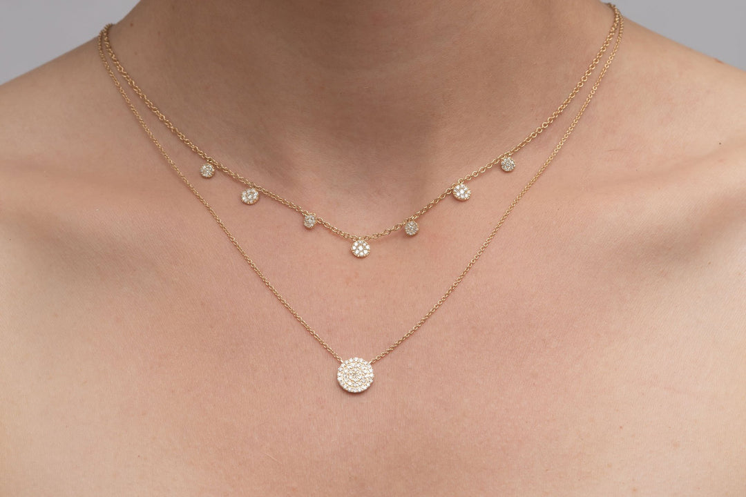 14K Mini Diamond Pave Circle Necklace - Yellow Gold