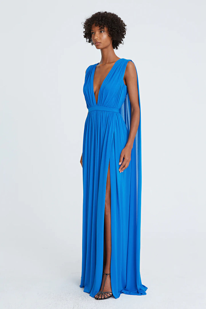 ASHLEY JERSEY V-NECK GOWN - Azure