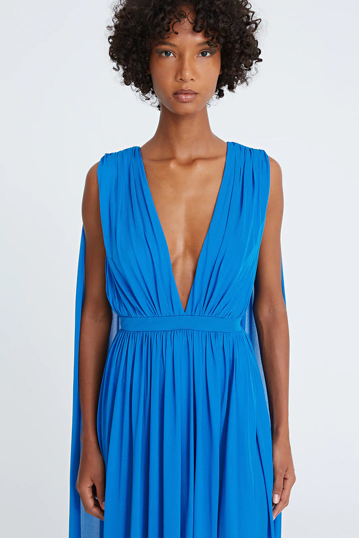 ASHLEY JERSEY V-NECK GOWN - Azure