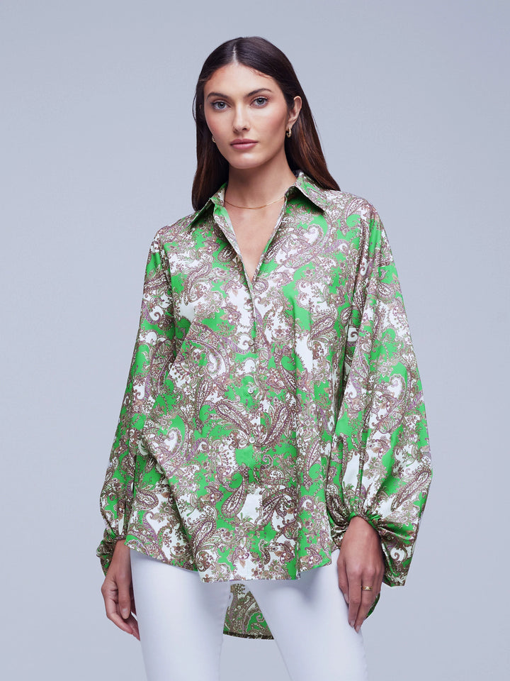 Mickey Tunic Blouse - Grass Green Multi Small Paisley