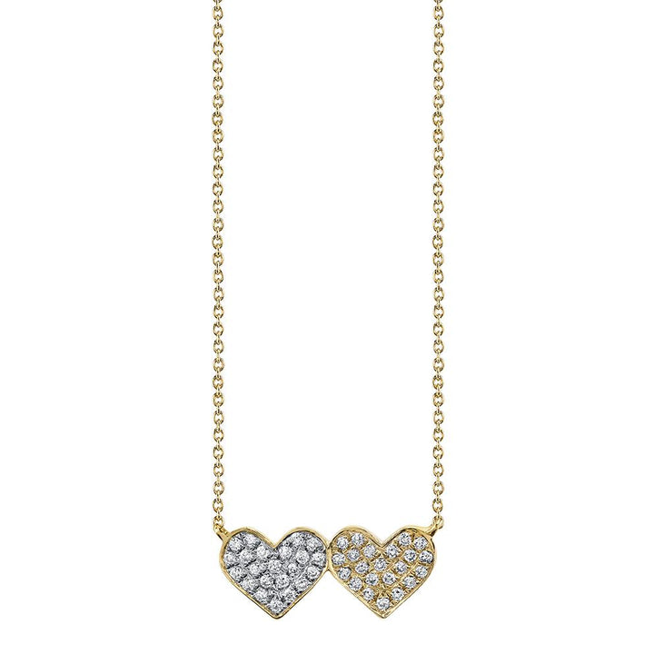 Gold & Diamond Medium Double Heart Necklace - 14k Yellow Gold