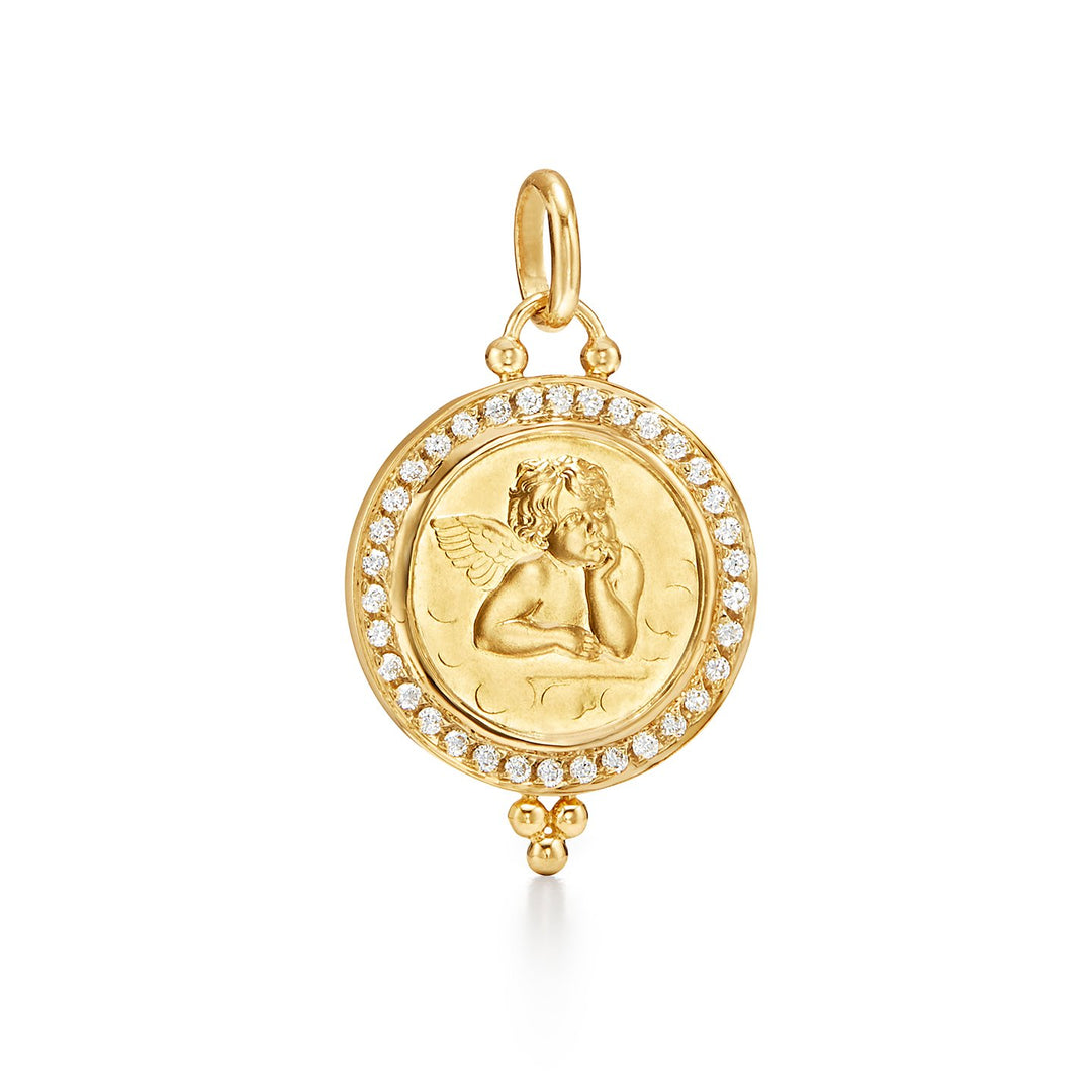 18K Medium Angel Pendant With Pavé Diamonds 16mm