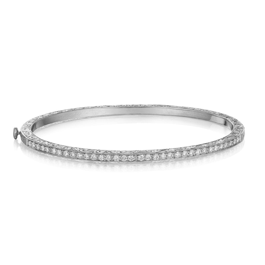 Thin Diamond Bangle - White Gold