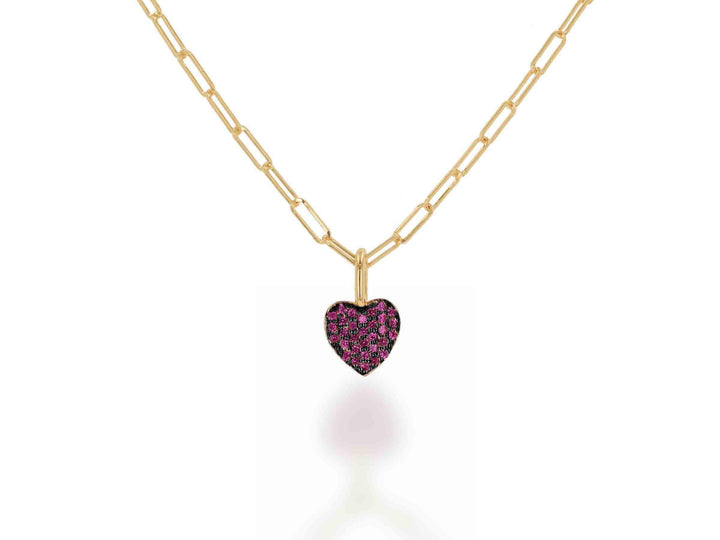 14K Mini Ruby Pave Heart Charm - Yellow Gold