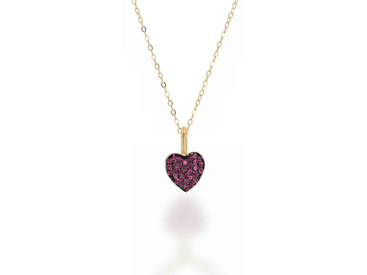 14K Mini Ruby Pave Heart Charm - Yellow Gold