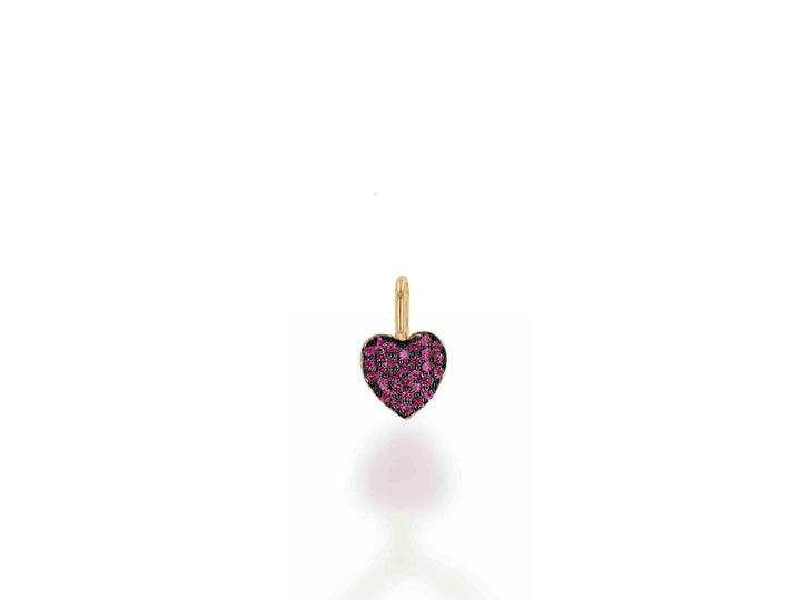 14K Mini Ruby Pave Heart Charm - Yellow Gold