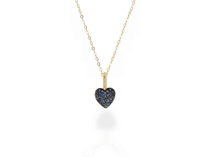 14K Mini Sapphire Pave Heart Charm - Yellow Gold