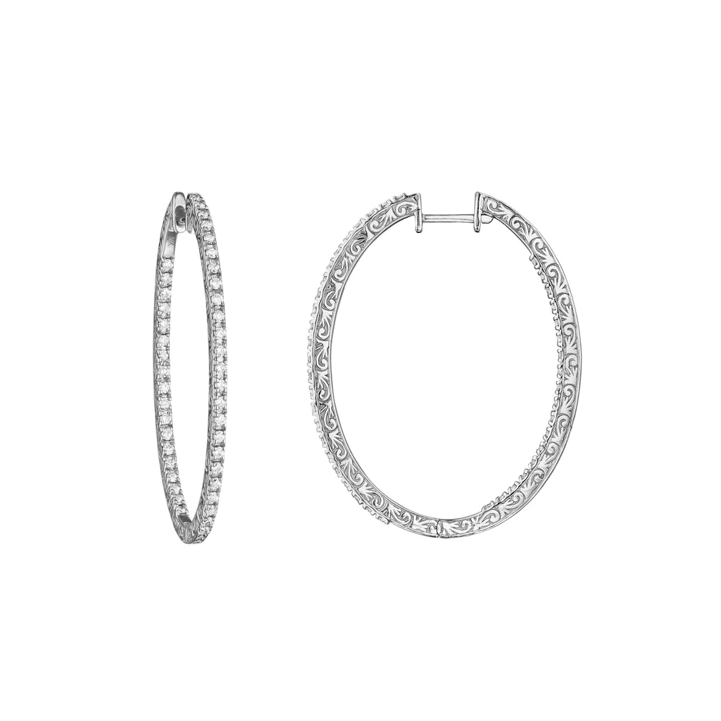 18K Oval Hoop Earrings - White Gold