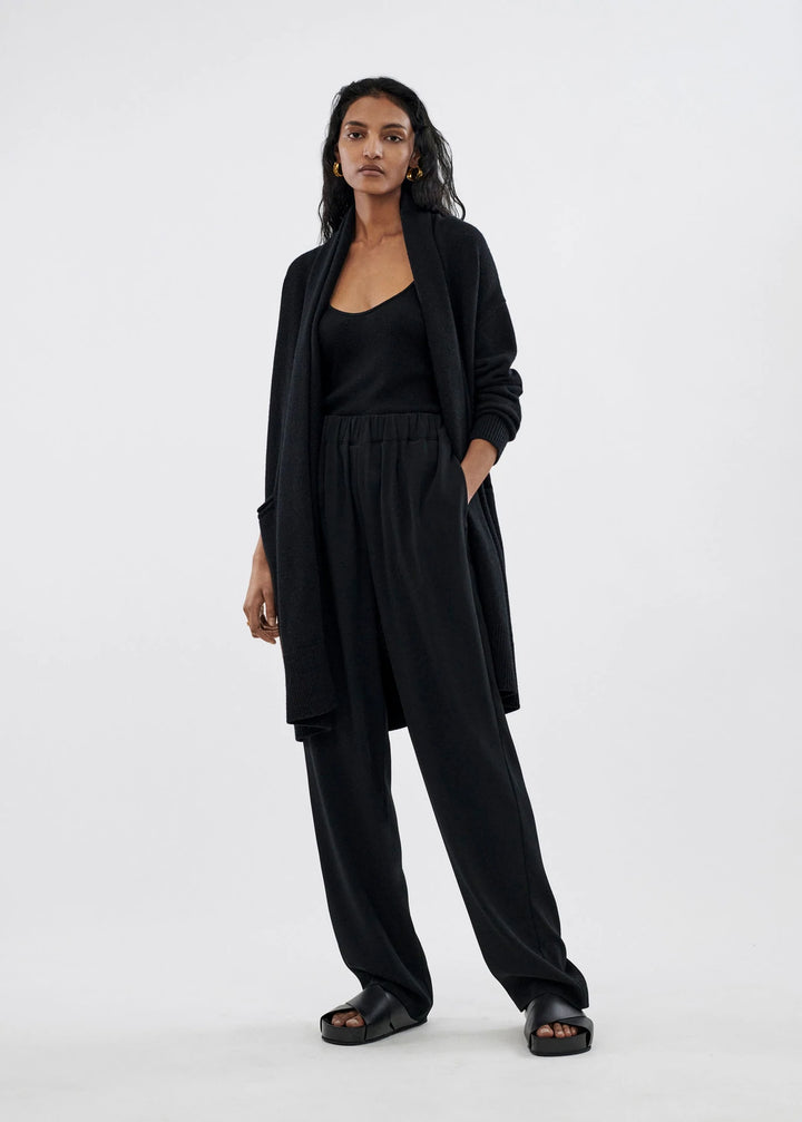 Elastic Waist Trouser In Stretch Crepe - Black