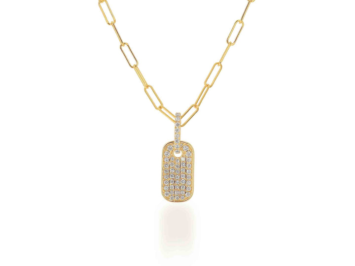 14K Mini Pave Dog Tag Charm - Yellow Gold