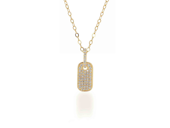 14K Mini Pave Dog Tag Charm - Yellow Gold