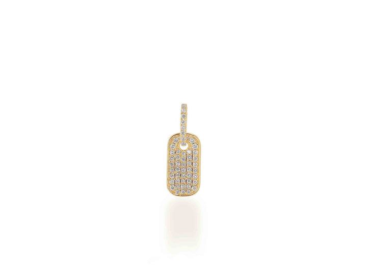 14K Mini Pave Dog Tag Charm - Yellow Gold